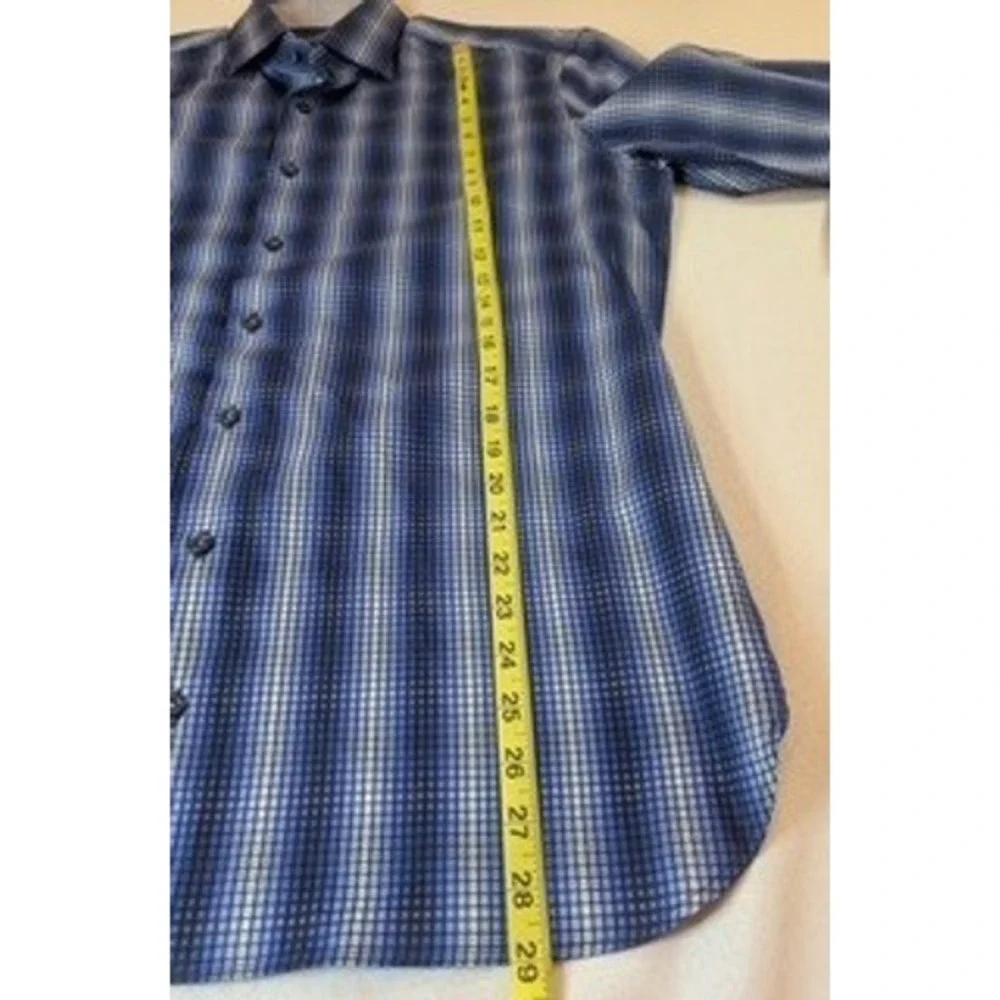 Hammer Made‎ Men's Blue square Patterned Long Sleeve Dress Shirt Size 42 16.5